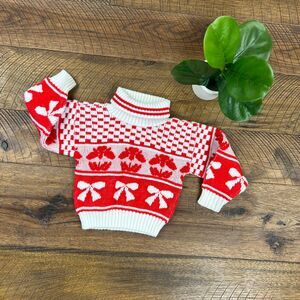 VINTAGE 3T Valentines Bow Park Bench Kids kids Sweater Turtleneck Kiss Red Pink